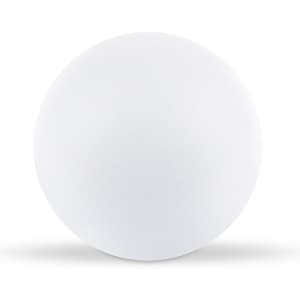 A round, white stress ball designed for fun and relaxation.
