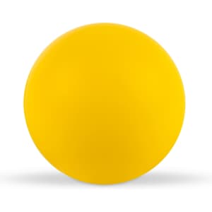 A round yellow stress ball, smooth and bright, ideal for relieving stress.