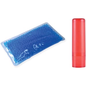 A Wellness Pack featuring a blue gel pack and a red tube of lip balm, designed for health and personal care.
