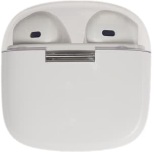 Twista Earbuds in a sleek white charging case, featuring a compact design with earbuds visible inside.