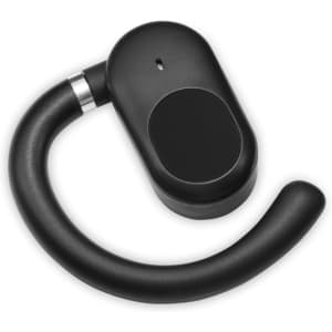 A black Loop Ear Bud features a sleek design with a rounded shape and an attached curved hook.