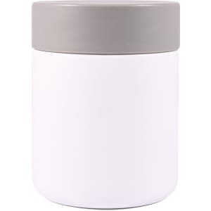 A food container featuring a sleek, white body and a gray lid, designed for food storage.
