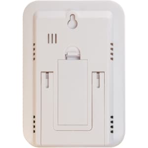 A white weather station device with slots for mounting and vents at the top. It features a clean, simple design.
