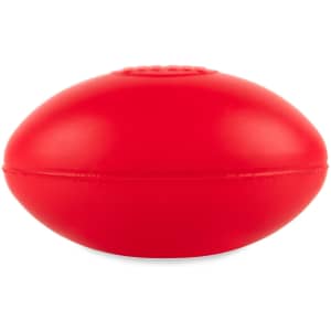 A red football-shaped stress reliever, designed as a fun and playful stress ball, categorized under Fun & Games.