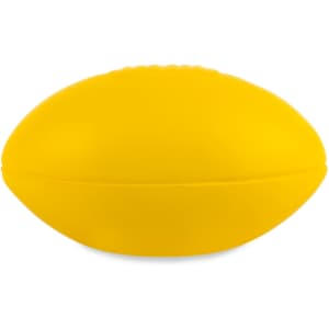 A yellow football stress reliever designed for fun and stress relief.
