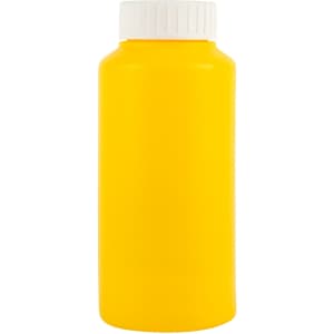 A drink bottle in a vibrant yellow color with a white screw-on lid.