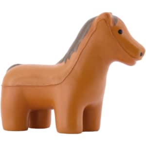 A brown horse-shaped stress reliever with a grey mane, featuring simple details and a rounded design.