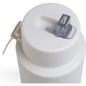 A drink bottle with a sleek design featuring a clear flip-top spout and a secure closure, made from durable steel.