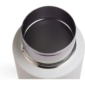 A drink bottle with a sleek design and stainless steel opening. The interior features a smooth, polished finish.