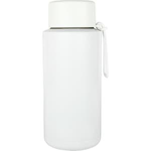 A drink bottle in sleek white, featuring a lid and a design that includes a logo. Ideal for everyday use.