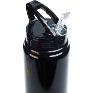 A drink bottle featuring a flip straw lid, designed for convenience and ease of use, with a sleek black finish.