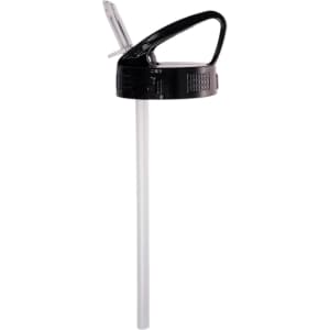 A drink bottle featuring a black flip straw lid and a clear straw. The bottle has a handle for easy carrying.