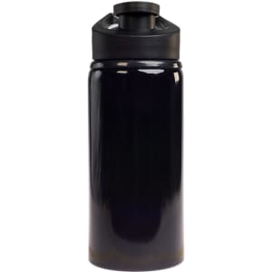 A drink bottle in a sleek black design featuring a free flow lid, with a 500ml capacity, ideal for juniors.