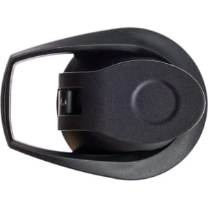 A drink bottle lid in black with a sleek design, featuring a free flow mechanism. It has a logo.