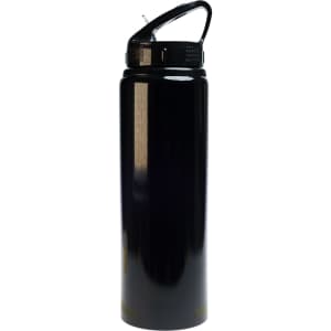 A drink bottle featuring a sleek black design and a flip straw lid, with a capacity of 750ml.