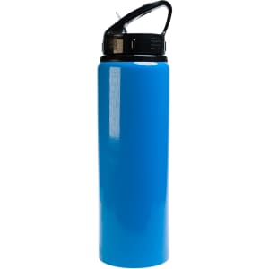 A drink bottle in a vibrant blue color featuring a flip straw lid and a sleek design, suitable for hydration on the go.