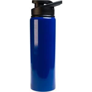 A drink bottle featuring a sleek blue design and a free flow lid. The bottle has a capacity of 750ml.