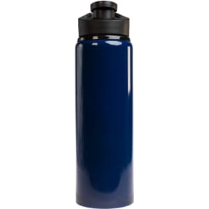 A drink bottle featuring a sleek navy design and a free flow lid, holding 750ml.