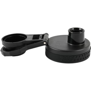 A drink bottle lid and handle in black, designed for a stainless steel vacuum bottle. Features an attached cap and grip.