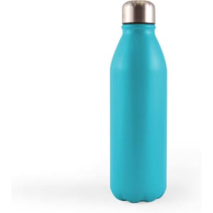 A drink bottle featuring a sleek turquoise aluminum design with a stainless steel lid.