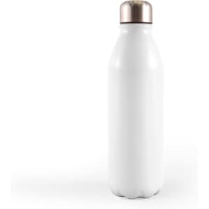 A drink bottle made of aluminum, featuring a sleek white finish and a metallic cap, designed for beverage storage.