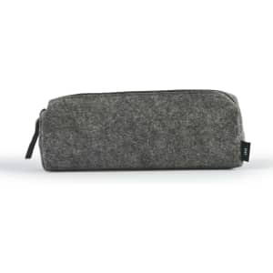 A gray felt utility case with a zipper and branding on the side.