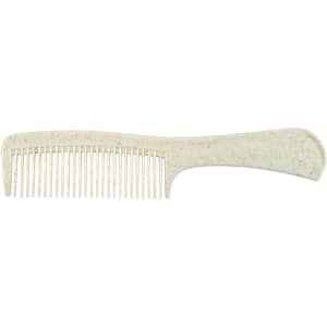 A light green comb with wide and fine teeth, featuring a textured handle and a natural finish.