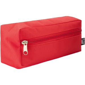 A red utility case with a zippered compartment, featuring a rectangular shape and a textured surface.