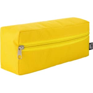 A yellow utility case with a zippered closure and a rectangular shape. It features a branding logo.