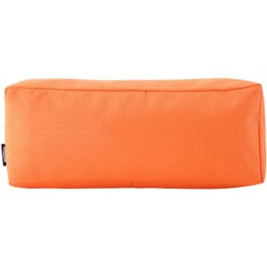 An orange rectangular utility case with a smooth fabric texture and a branding logo.