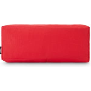 A red rectangular utility case with a textured surface and a small logo on the side.