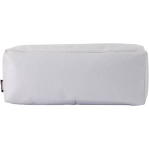 A white utility case with a rectangular shape, featuring a logo on one side.