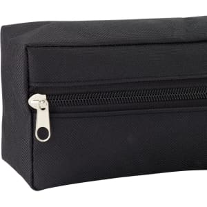 A black utility case with a silver zipper, showcasing a textured fabric finish. Features a minimalistic design.