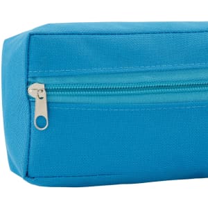 A turquoise utility case featuring a zippered closure and a textured fabric surface.