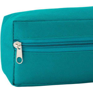 A teal utility case featuring a zippered closure and a rectangular shape. The fabric has a textured finish.
