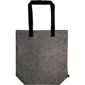 A gray RPET gusset tote bag with black handles, featuring a spacious design.