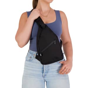 A black Wallaby neck pouch is being worn across the body, featuring a front zip pocket.