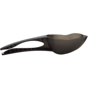 A pet food scoop in dark grey, featuring a wide scoop and an ergonomic handle for easy use.