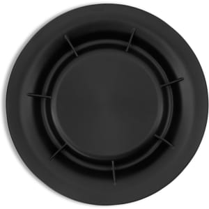 A black pet bowl with a round shape and six stabilising notches along the rim. It features a logo in the centre.