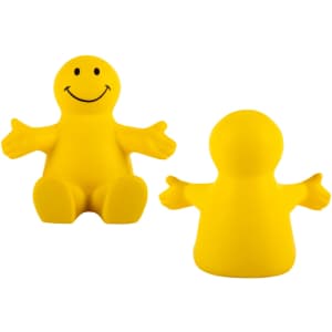 A Smiley Phone Chair Stress Reliever, shaped like a cheerful yellow figure with a smile and arms open wide.