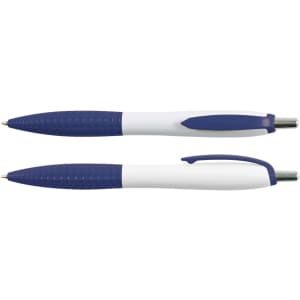 A set of Mac Pens featuring a blue grip and white barrel, designed for comfortable writing.