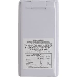 A flip top tin containing sugar-free spearmint mints, featuring a light grey design. Includes nutritional information on the back.