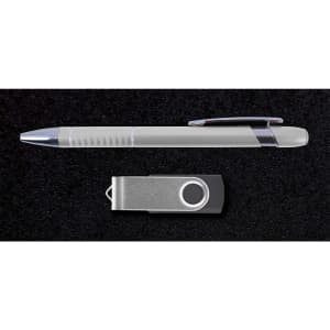 A pen and a USB flash drive are featured in the Alliance Gift Set, showcasing a sleek and professional design.