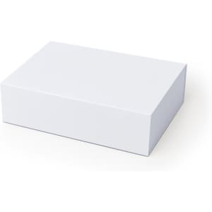 A large white magnetic gift box with a simple design and a smooth surface. It features a branding logo.