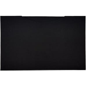 A black pouch containing RPET lens cloths, with a sleek, minimalist design and a logo displayed.