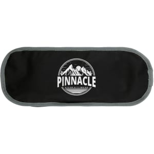 A black sleeve pouch with a grey border, featuring a logo for "Pinnacle Skiing & Climbing."