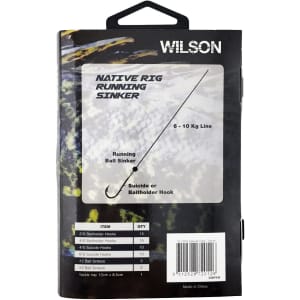 A fishing tackle kit featuring various sinkers and hooks in a black and yellow packaging with a logo.