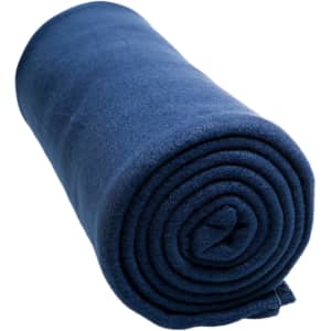 A rolled-up Polar Blanket in a deep navy color, designed for leisure and outdoor use.