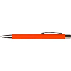 An orange pen with a silver clip and point. The pen features a sleek, minimalist design.