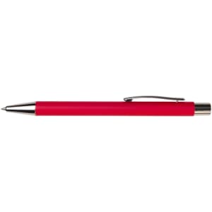A red pen with a silver clip and tip. The pen has a smooth, sleek design.